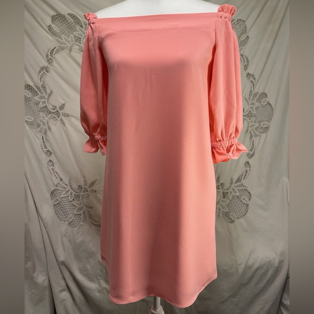 Trina Turk Pink Midi Dress with Ruffled Sleeves